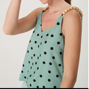 Hering Mint Green‎ Polka Dot Cami Top with Wooden Bead Straps Womens Small